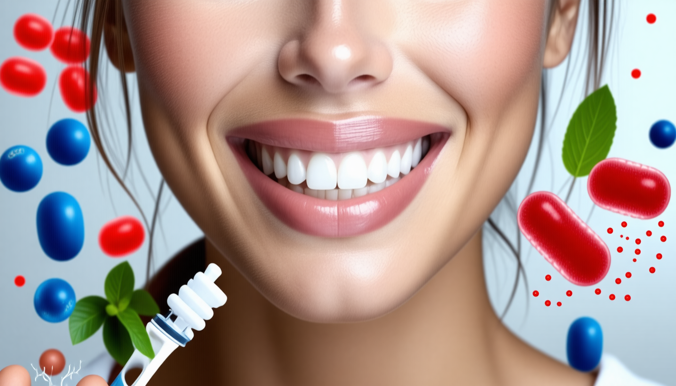 A friendly abstract oral-microbiome concept with a healthy smile and… for how to repopulate good bacteria in mouth